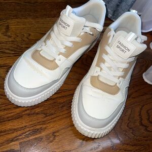 White and Tan Fashion Sport Sneakers
